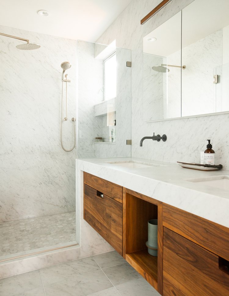 bathroom sink and step-in shower // Cragmont by Sky Lanigan for Medium Plenty
